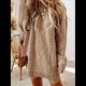 thumbnail image 5 of Vestido Minisuéter Holgado de Larga con Cuello Redondo y Punto para Mujer, Estilo Informal, para Otoño e Invierno. Caqui L, 5 of 6