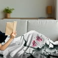 thumbnail image 3 of Japanese Soft Flannel Fleece Throw Blanket, Natural Bamboo Stems Cherry Blossom Japanese Inspired Folk Print, Cozy Plush for Indoor and Outdoor Use, 50" x 60", Dark Green Fuchsia, by Ambesonne, 3 of 5