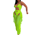 thumbnail image 1 of Women Beach Mesh Ruffles Sheer Wide Leg Pants Bikini Cover Up 4 Colors, 1 of 4