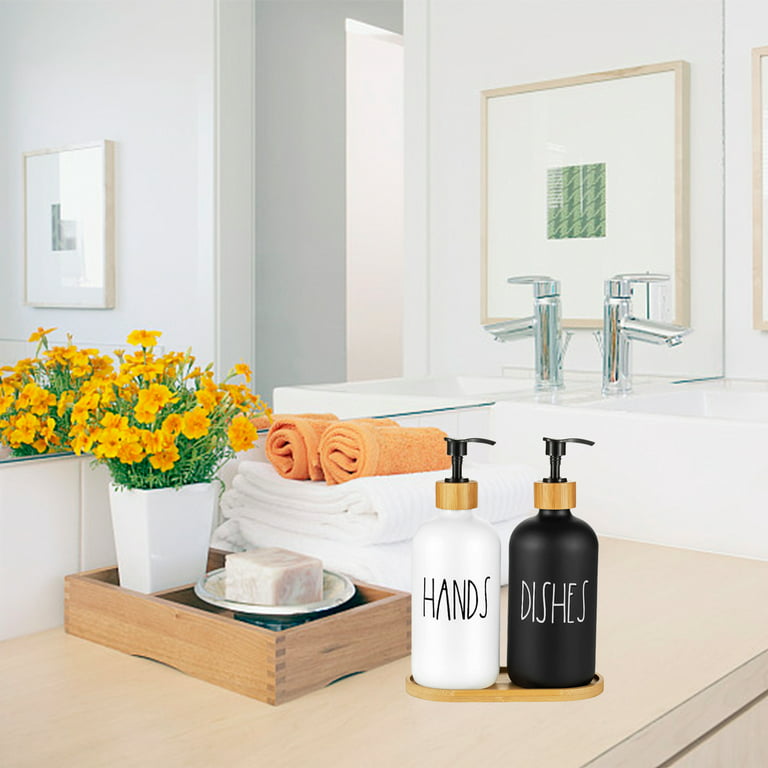 Soap Dispenser Hand Sanitizer Bottle For Kitchen Sink 500 Ml Glass Hand  Sanitizer Bottle Durable 2Pcs With Wooden Tray