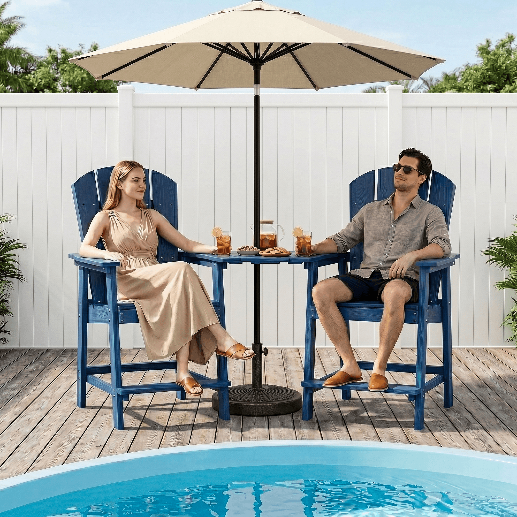 2-Piece Outdoor Adirondack Chair With Table, High Adirondack Chairs with Removable Trays, All Weather Outdoor Adirondack Barstools for Patio, Balcony, Backyard, Deck and Garden