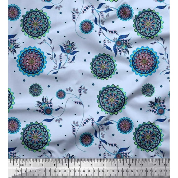 Soimoi Rayon Fabric Floral Mandala Artistic Print Fabric by The Yard 42 Inch Wide