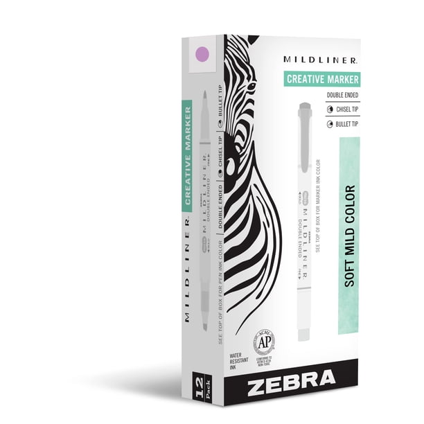 Rotuladores de doble punta Zebra Pen Mildliner, paquete de 12, magenta