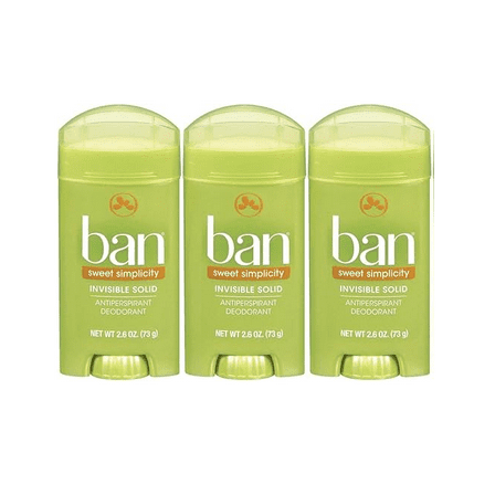 Ban Invisible Solid Antiperspirant Deodorant, 24-Hour Odor & Sweat Protection, Solid 3 Pack with Sweet Simplicity Scent