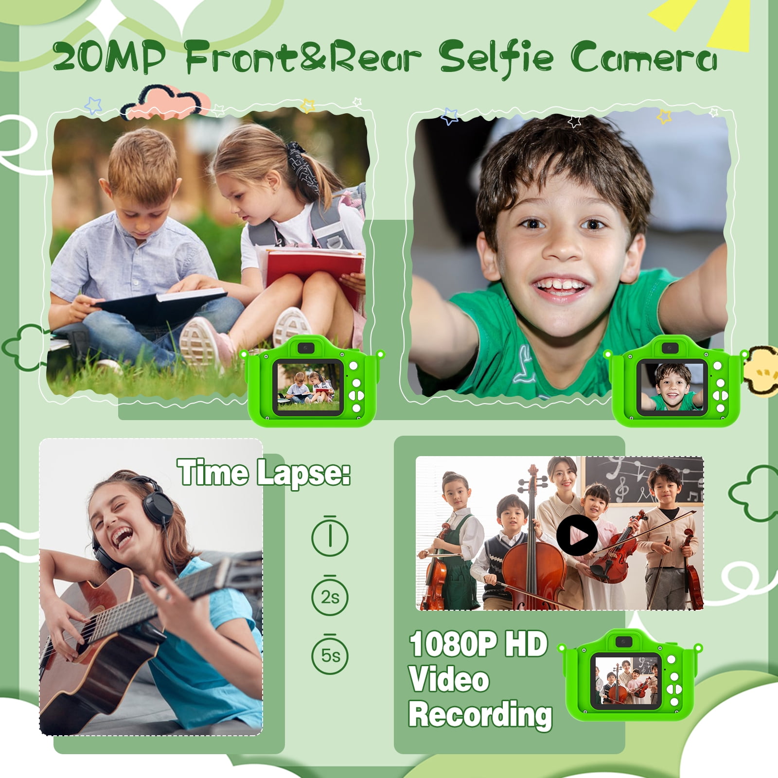 ALLJOY Kids Camera with 32GB SD Card 1080P Dinosaur Digital Camera for Kids Toddler 3 4 5 6 7 8 Year Old,Christmas Birthday Gifts