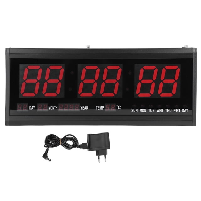 Large Modern LED Digital Wall Clock Date Temperature 24 or 12 Hour Office