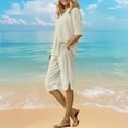 thumbnail image 6 of Linen Sets for Women 2 Piece Shorts Outfits Casual Summer Button V-Neck Short Sleeve Tops and Elastic Waist Shorts Outfit Sets, 6 of 9