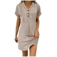 thumbnail image 1 of YFELWZ Women's Plus Size Fashion Buckle V Neck Cold Shoulder Ruffled Sleeve Solid Color Dress Khaki XL, 1 of 7