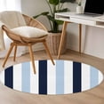 thumbnail image 5 of Navy Blue Aqua Striped Large Area Rugs for Bedroom Living Room, Soft Non Slip Carpet Bedside Rug, Farmhouse Stripe Art Round Floor Cover Kitchen Accent Rug 3.3' for Dining Room/Office, 5 of 9