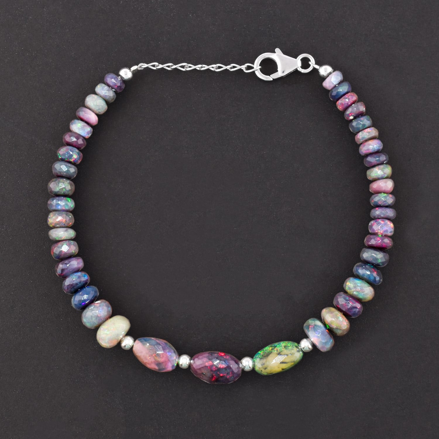 Mix Color Stone Machine Cut Faceted Necklace Multi Stone Faceted Rondelle Shape Beads Necklace with Silver Lock Multi Color Stone Necklace