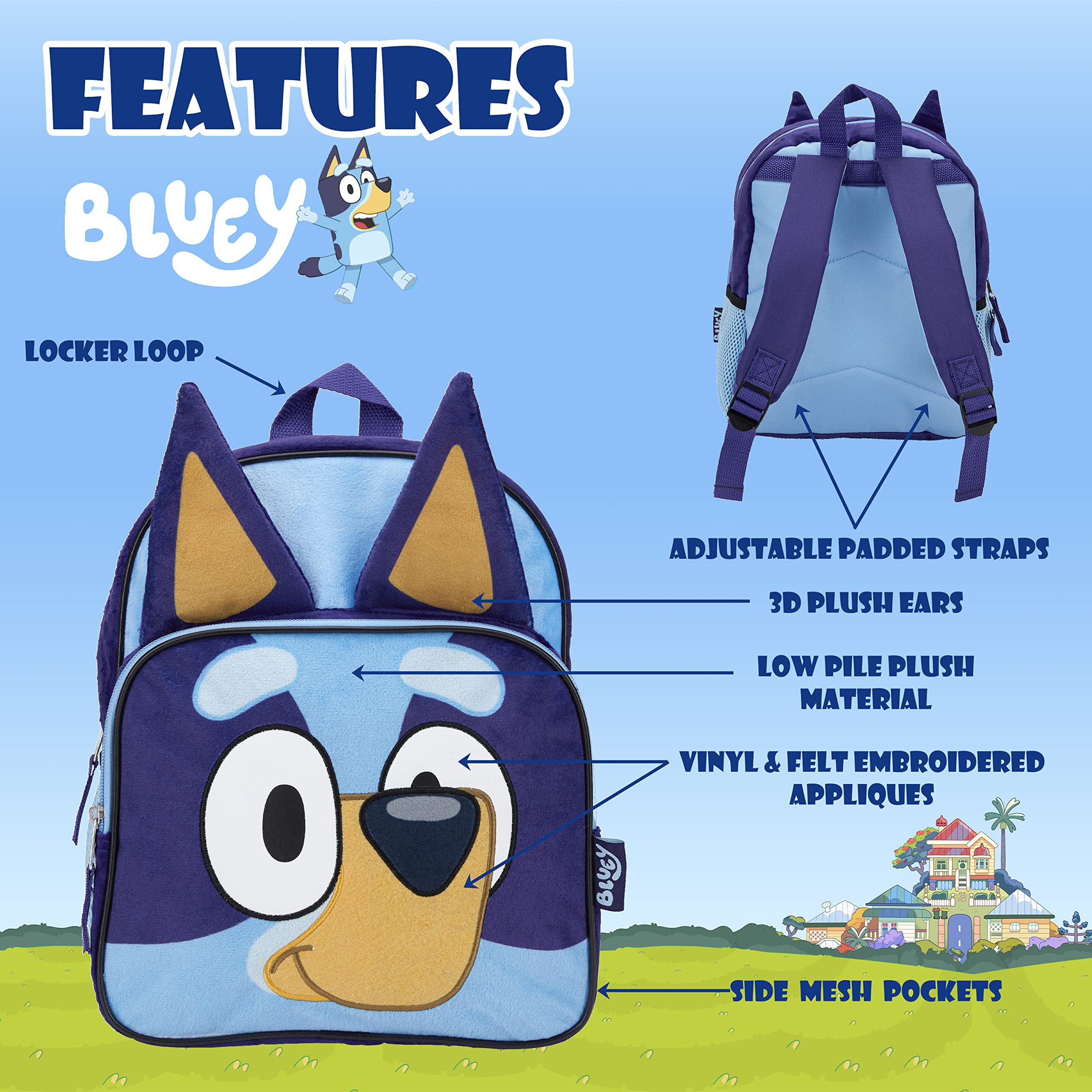 BLUEY 2 Piece Backpack Set, Pre-school Girls & Boys 16 Travel  Bag, Blue