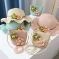 thumbnail image 4 of Girls Straw Hat Purse Bag Set Lace Brim Flowers Pearl Summer Beach Sun Hat Princess Shoulder Crossbody Bag Chin Strap, 4 of 7