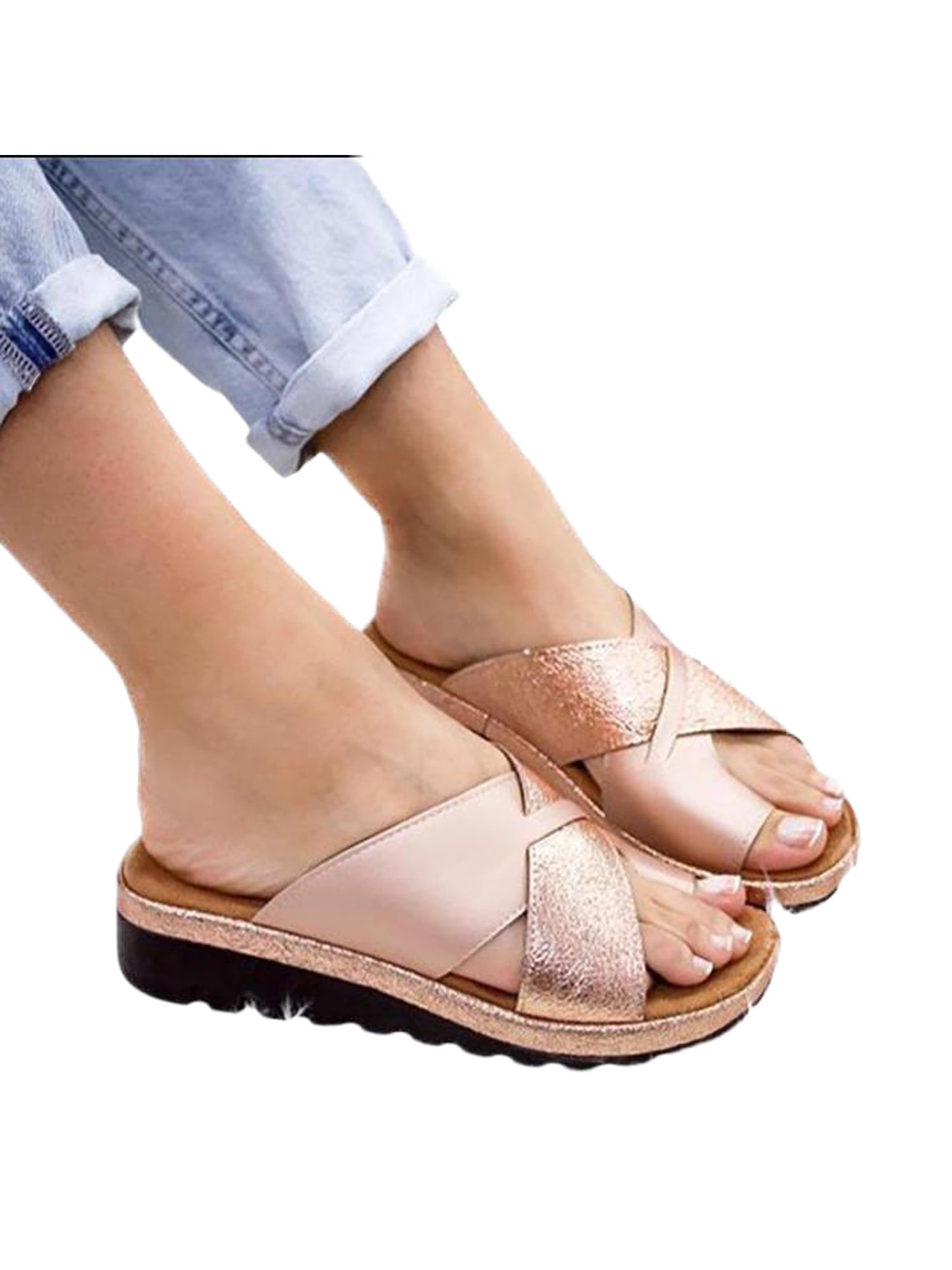 Women Comfy Toe Ring Wedge Sandal Shoes Ladies Bunion Corrector Mules Shoes Size