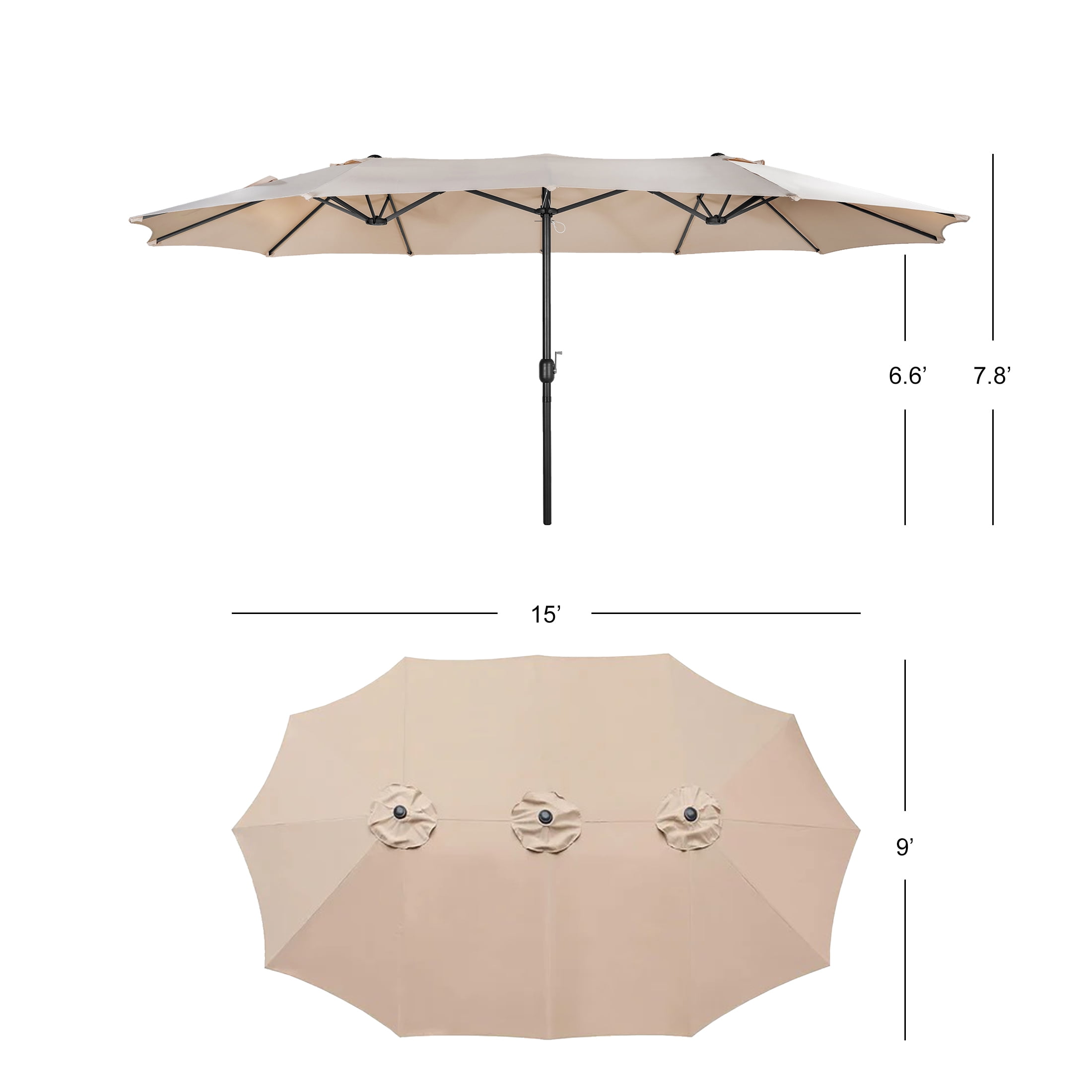 WestinTrends 15 x 9 Ft Twin Double Sided Outdoor Umbrella, Large Rectangle for Patio Balcony with Crank Lift (Base Not Included), Gray