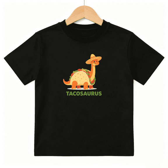 Tacosaurus Dinosaur Taco Sombrero Boys Graphic Tees Food Kids T-Shirt 100% Cotton Short Sleeve Tops Ages 4-13Y