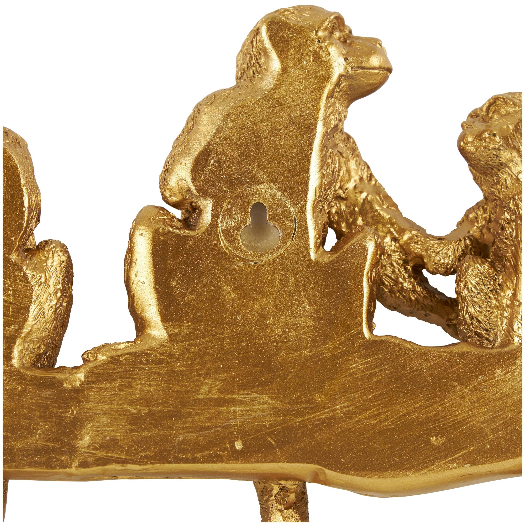 DecMode 27" x 8" Gold Polyresin Textured 8 Hanger Monkey Wall Hook, 1-Piece
