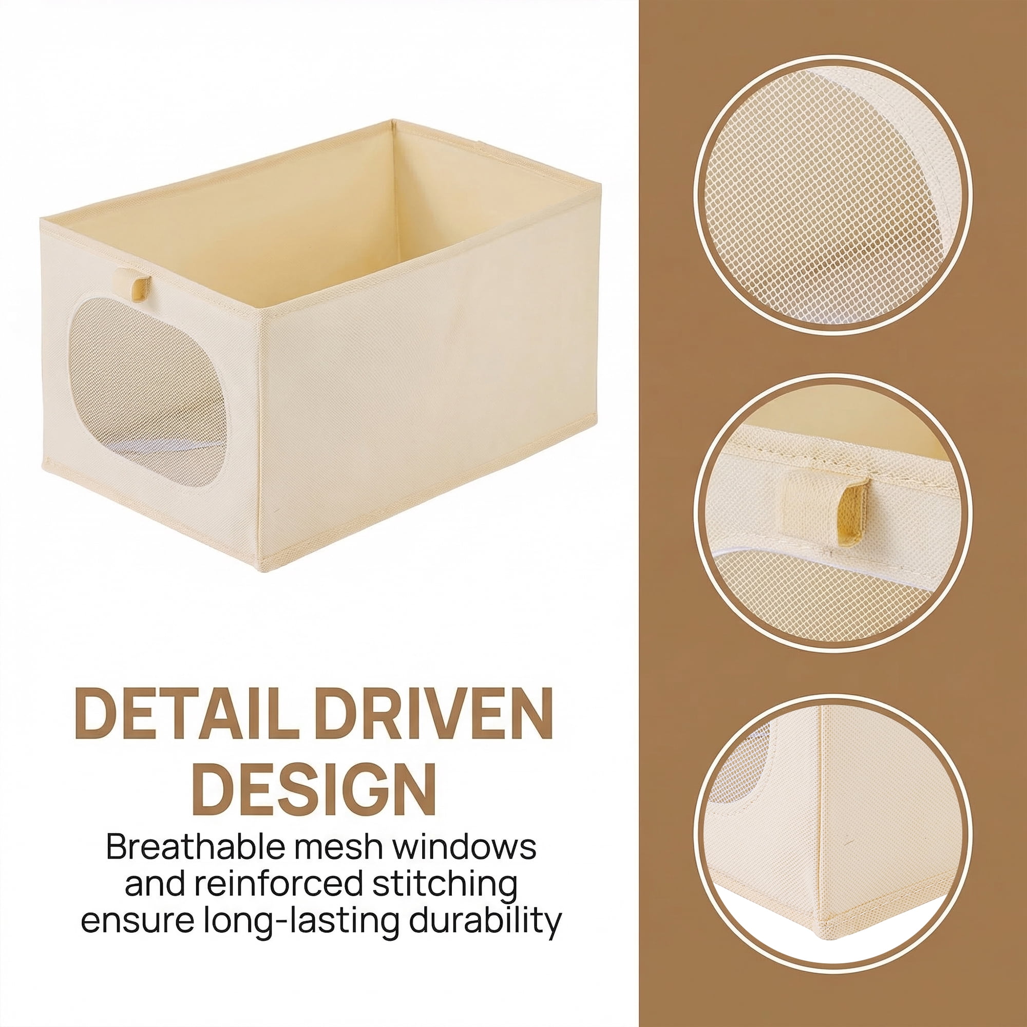 Unique Bargains Fabric Storage Bin With Bottom Beige 15.7*9.8*7.9in