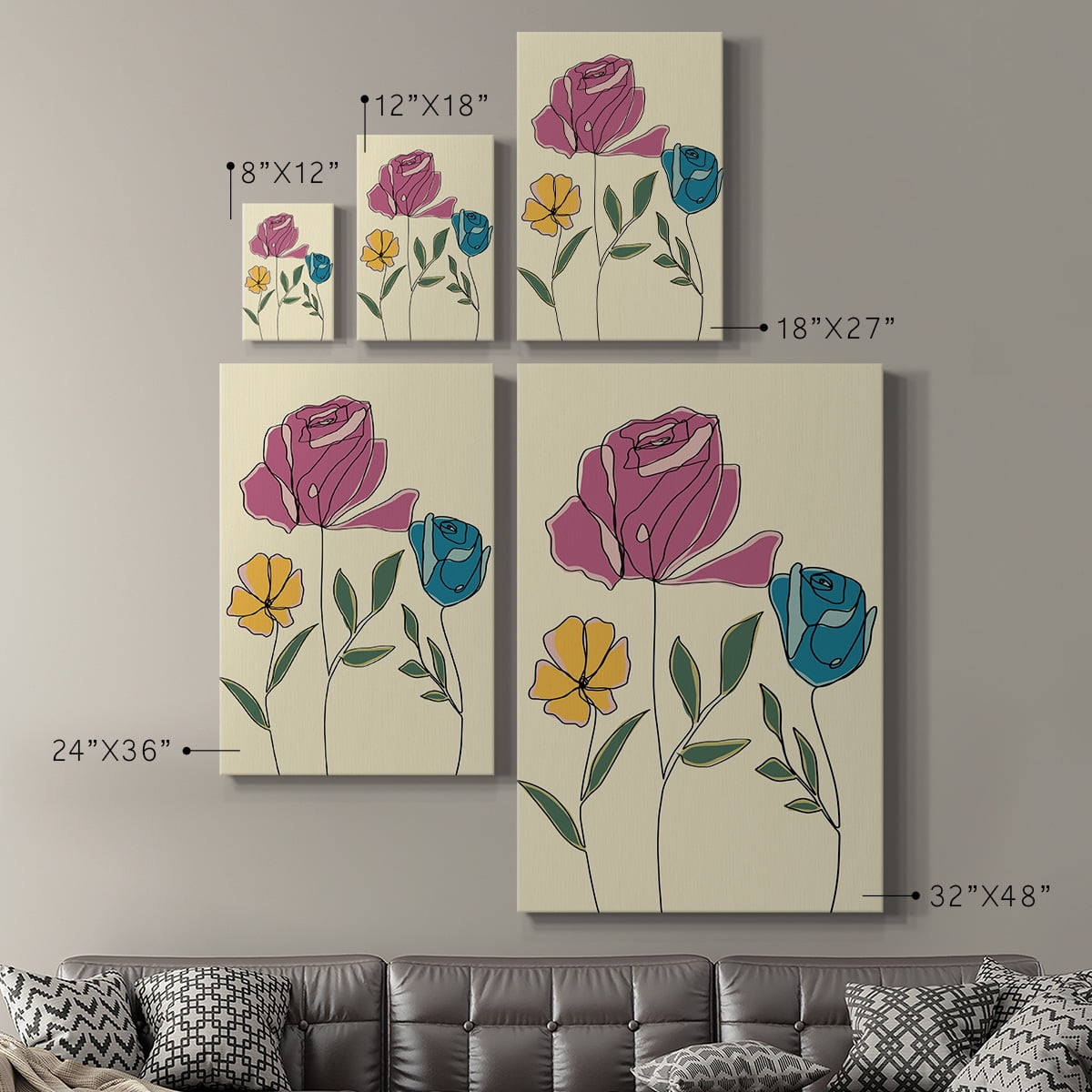 Colored Floral II Premium Gallery Wrapped Canvas - Ready to Hang