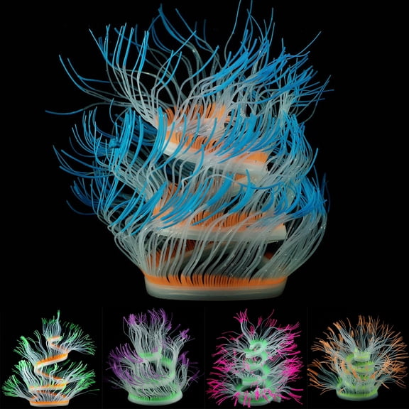 Ludlz Glowing Sea Anemone Aquarium Decorations Plants Fish Tank Ornaments Changeable Artificial Floating Silicone Decor Landscape