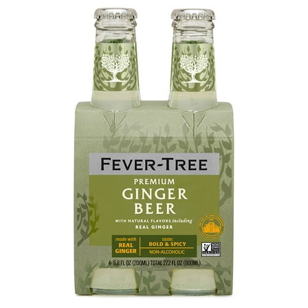 Fever-Tree Bold & Spicy Premium Real Ginger Beer, 4Pack/6.8oz, Shelf Stable, Glass Bottles