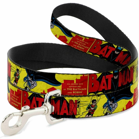DC Comics Pet Leash, Dog Leash, Classic Batman Issue 1 Robin Batman Cover Pose Yellow Red, 4 Feet Long 0.5 Inch Wide