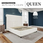 VanAcc 52.8 High Upholstered Bed Frame Queen Size Platform Sleigh Bed with Deep Button Tufted Headboard/Easy Assembly/Cream