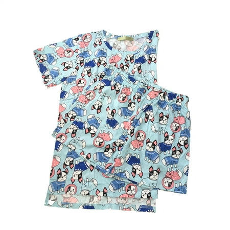 

Fashion Culture Junior s Boston Terrier Dogs Pajama Lounge Shorts & Scrub Top Set Blue Multi (XS)