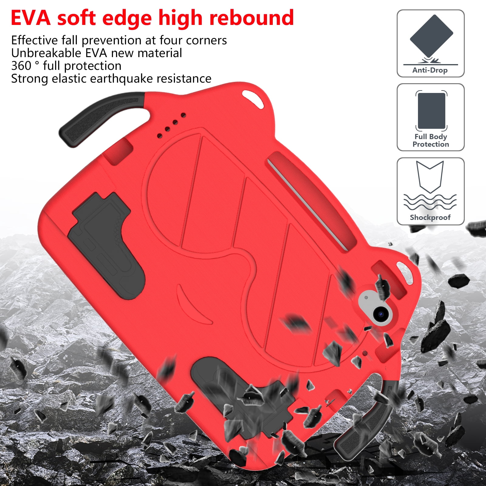 Dteck Cute Kids Case for iPad 10th Generation 10.9 Inch 2022 / iPad Air 5 / iPad Air 4 Silicone Child Proof Boys Girls Case with Built-in Pencil Holder Kickstand Handle Grip for 10.9 Inch iPad,Red