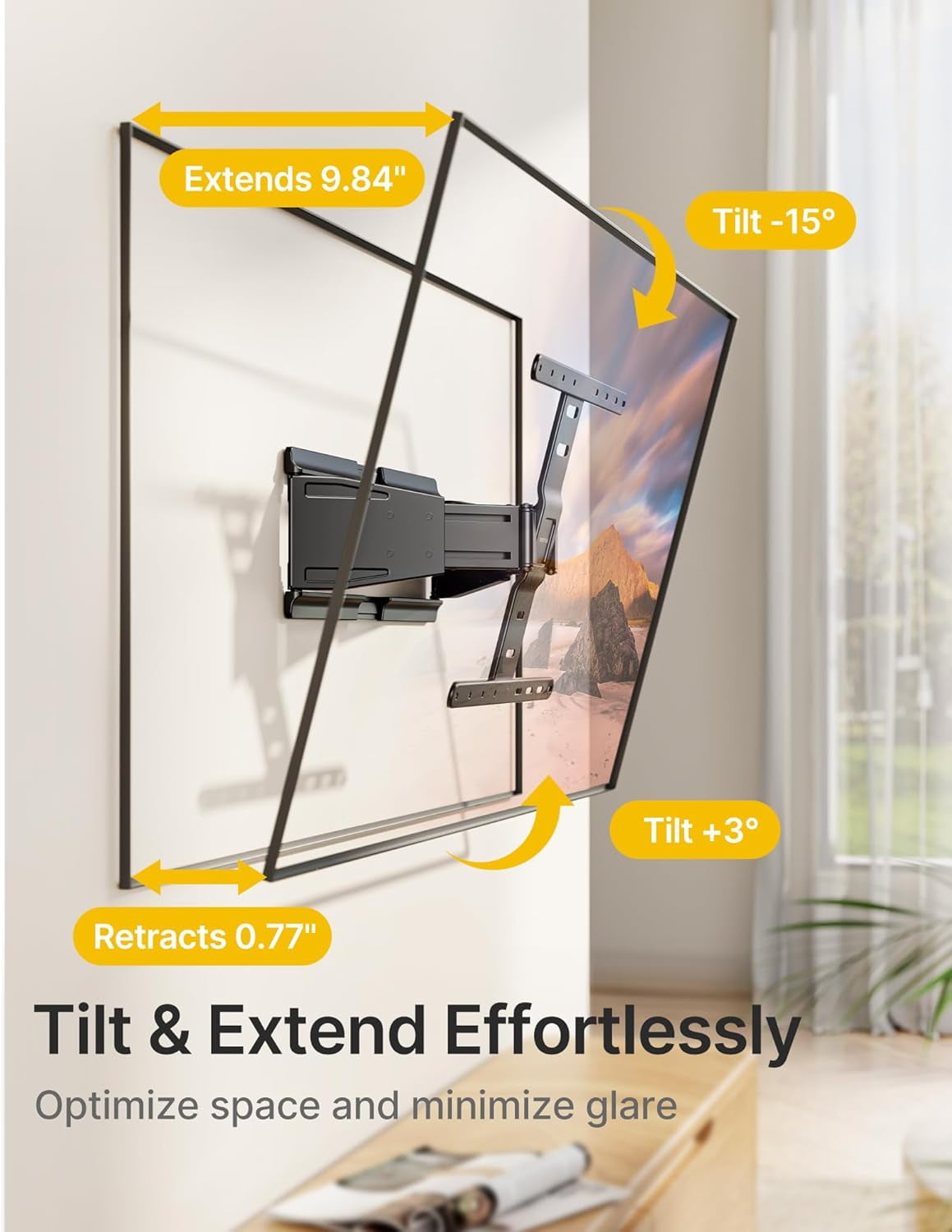 monTEK 0.77" Ultra Slim Full Motion TV Wall Mount for 37–75" TVs, Dual Arm Articulating Bracket, 143 lb Capacity, VESA 100x200–400x400, Fits 16"/18" Studs, 4× Load Tested