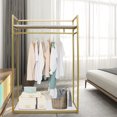 thumbnail image 3 of Gold Metal Freestanding Clothes Rack with Double Shelves - Heavy Duty Garment Stand for Bedroom, Closet & Retail Store, 3 of 21