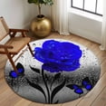 thumbnail image 2 of Round Area Rug 6 Ft, Blue Rose Washable Non-Slip Circle Carpet for Living Room/Bedroom, Flower Raindrops Butterfly Grey Art Low-Profile Indoor Mats Collection Rugs for Residential, 2 of 8