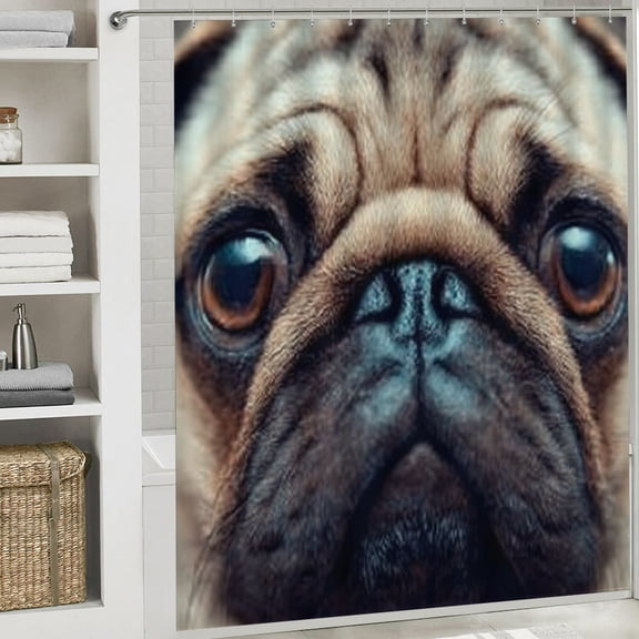 RKSupls Happy New Year Shower Curtain, Pug Dog Shower Curtain with Hooks for Home Bathtub Bathroom  Decor Washable Curtains, 72x72 in
