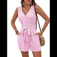 thumbnail image 2 of Mono Corto para Mujer, Informal, con Bolsillos en V, Cuello , Sin Mangas, Rosa, Talla L, 2 of 10