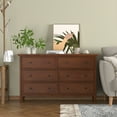 IKENO 6 Drawers Wood Dresser, Caramel Solid Wood Chest of Drawers, 6