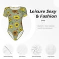 thumbnail image 4 of Gaeub Sage Green With Sunflowers Print Women's Short Sleeve One Piece Swimsuit Sexy High-Waisted Bodysuit Bathing Suit for Swimming, Beach, Sports-Small, 4 of 7