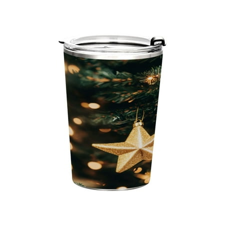 

11oz Straw Mugs with Handle and Straw Lid Sports Mugs Car Mugs Golden Star on A Christmas Tree