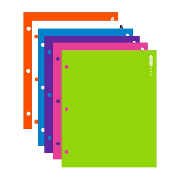 BAZIC 2 Pockets Paper Folder, Laminated Portfolio 3 Hole Punched, 6-Pack