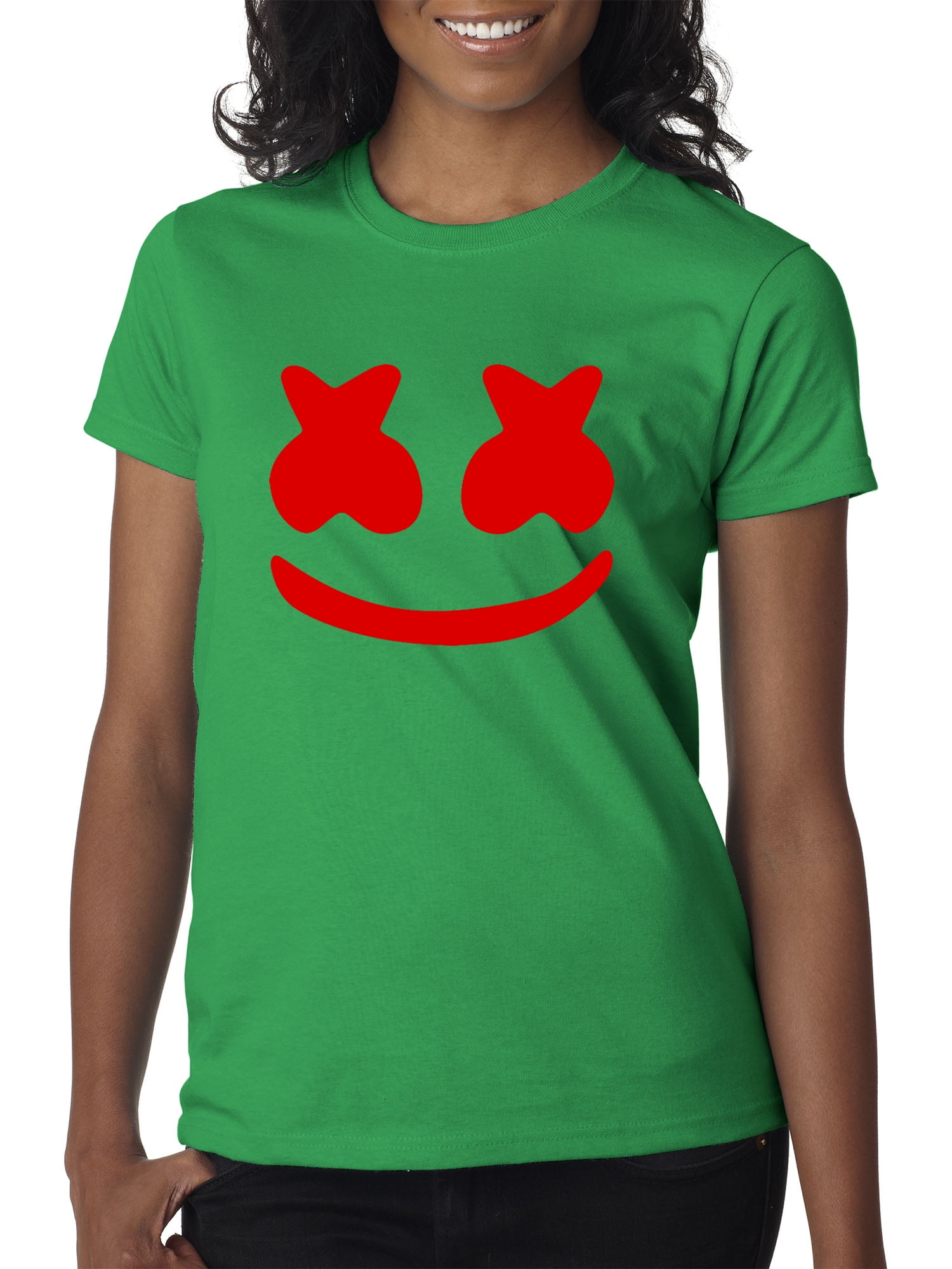 Trendy USA - Trendy USA 1124 - Women's T-Shirt Marshmello DJ Smiley Face XS Kelly Green 