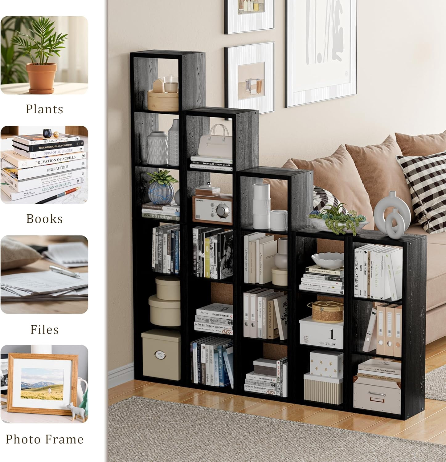 Anhdah 3 Cube Storage Organizer Bookshelf, Black Wooden Bookcase Storage Shelf, Sturdy 3-Cube Organizer for Living Room, Bedroom, Home Office, Easy Assembly