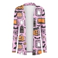 thumbnail image 3 of Lutiedan Halloween Cardigan for Women Pumpkin Cat Scary Graphic Cardigan Long Sleeve Open Front Knitted Sweater Coat,Gray, 3 of 7