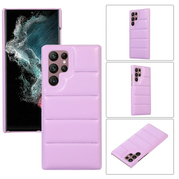 Nalacover Case for Samsung Galaxy S23 Ultra, Luxury 3D Down Jacket Fashion Classic PU Leather Rugged PC Shockproof Anti-Scratches Cute Candy Color Cover for Samsung Galaxy S23 Ultra,Purple