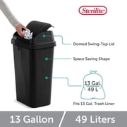 Sterilite Kitchen Trash Can, 13 Gallon Plastic Garbage Bin with Swing Top Lid, Black