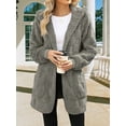 thumbnail image 4 of Womens Fleece Zip Up Jacket with Pockets Oversized Long Hoodie Fuzzy Long Sleeves Jackets Warm Teddy Coat Medium Gray M, 4 of 8