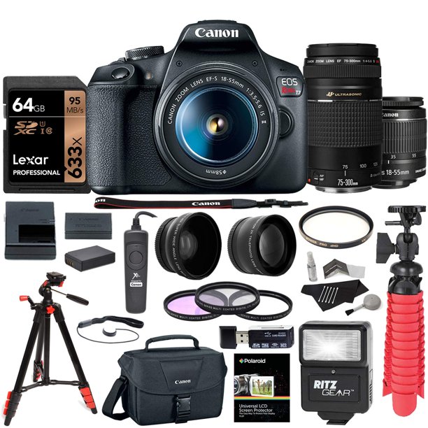 Canon EOS Rebel T7 24MP Camera Double Zoom Kit with Lexar 64GB, 57