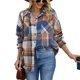 thumbnail image 1 of Camisa a cuadros de manga larga para mujer, diseño de bolsillo en el pecho con botones, abrigo informal holgado a la moda para mujer, azul XL, 1 of 7