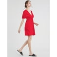 thumbnail image 3 of Made by Johnny Women's Airy Short Sleeve Kimono Style Deep V Neck Dress Top S-3XL Plus Size L RED, 3 of 6