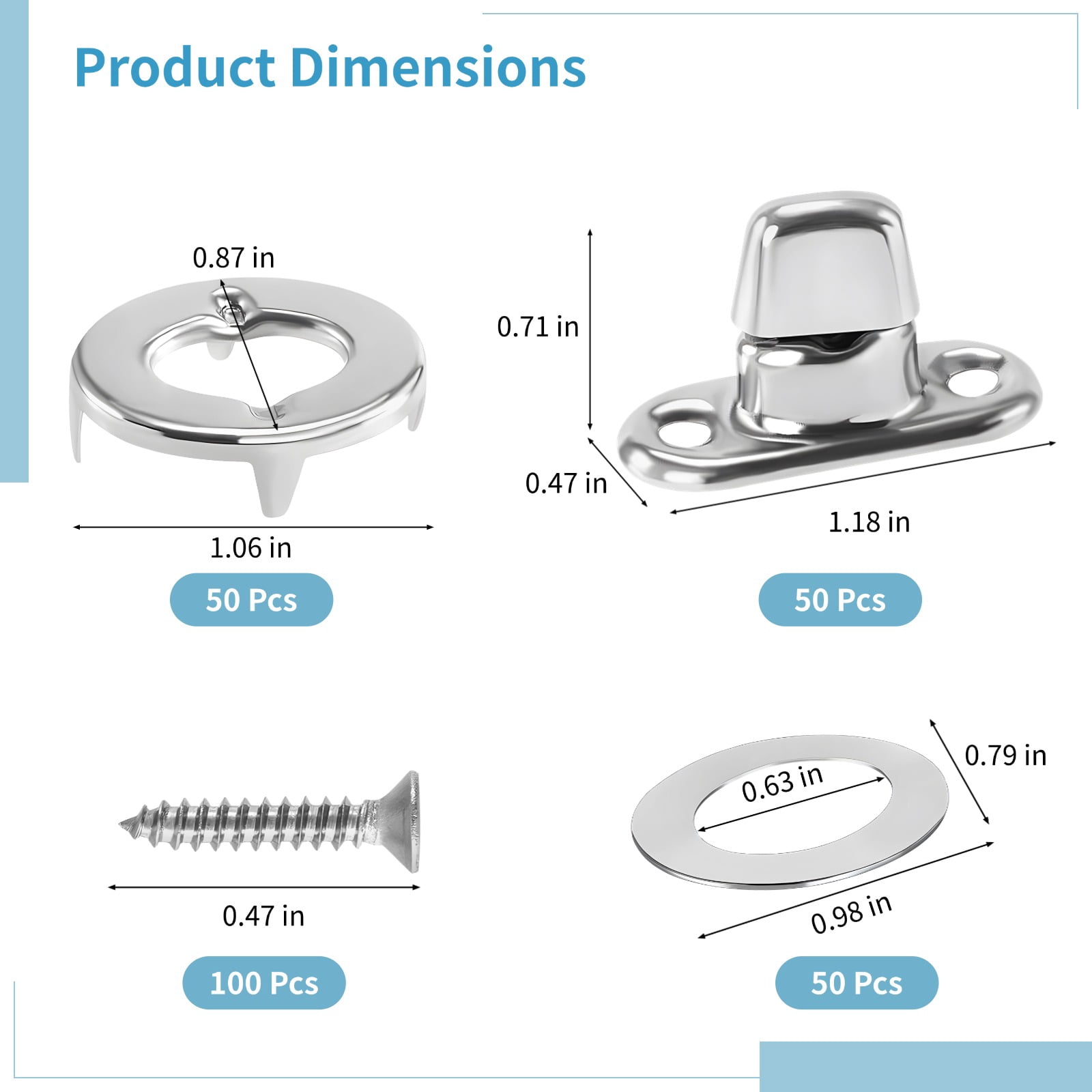 50 Sets Twist Lock Fasteners, Zinc Alloy Turn Buttons with Eyelets, Studs, and Mounting Screws, Rotating Button Fasteners Kit for Canvas Boats, Sailboats, RVs
