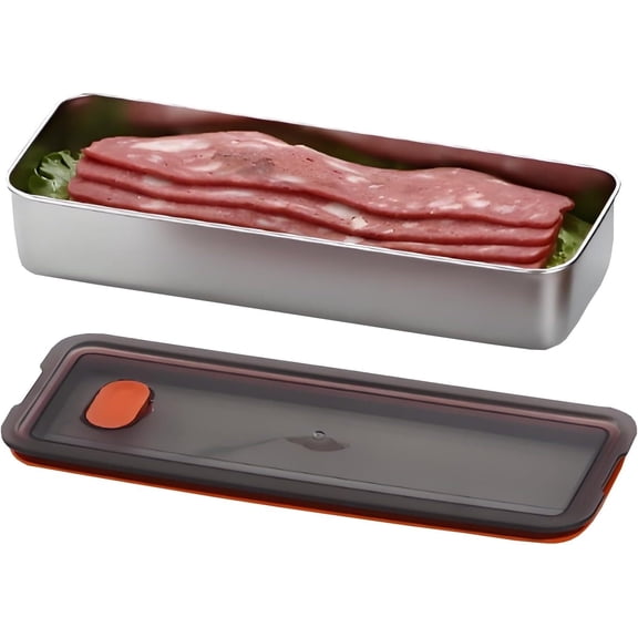 Bacon Container for Refrigerator, 304 Stainless Steel Sealed Food Storage Container with Silicone-Sealed and Air Vent, Safe Deli Containers Seal Bacon Box