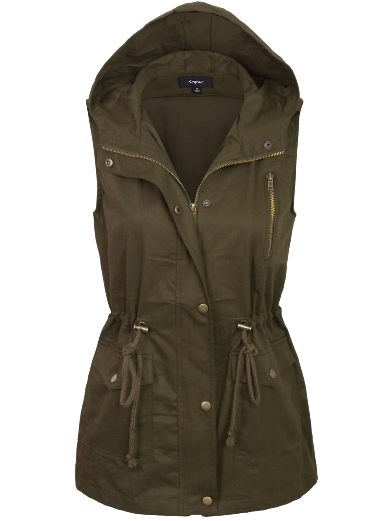 Flygo Women's Hooded Military Anorak Safari Utility Drawstring Cargo Vest Jacket 