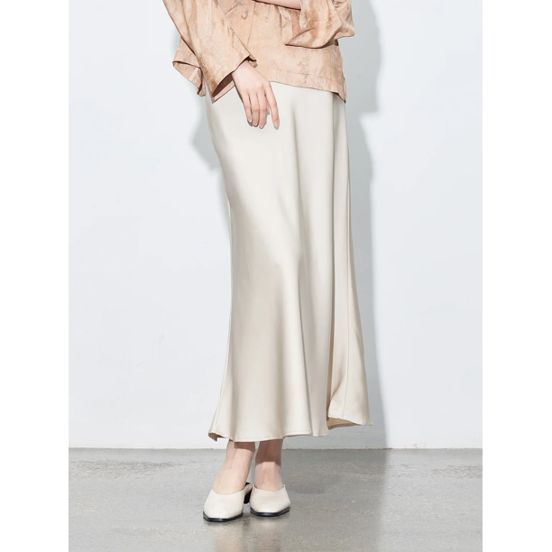 Zhihe Tang Nuevo Estilo Seda Ácida Corte Inclinado Cintura Alta Elegante Falda Media Cola de Pez 9917 Moda Femenina Colorida Vibrante